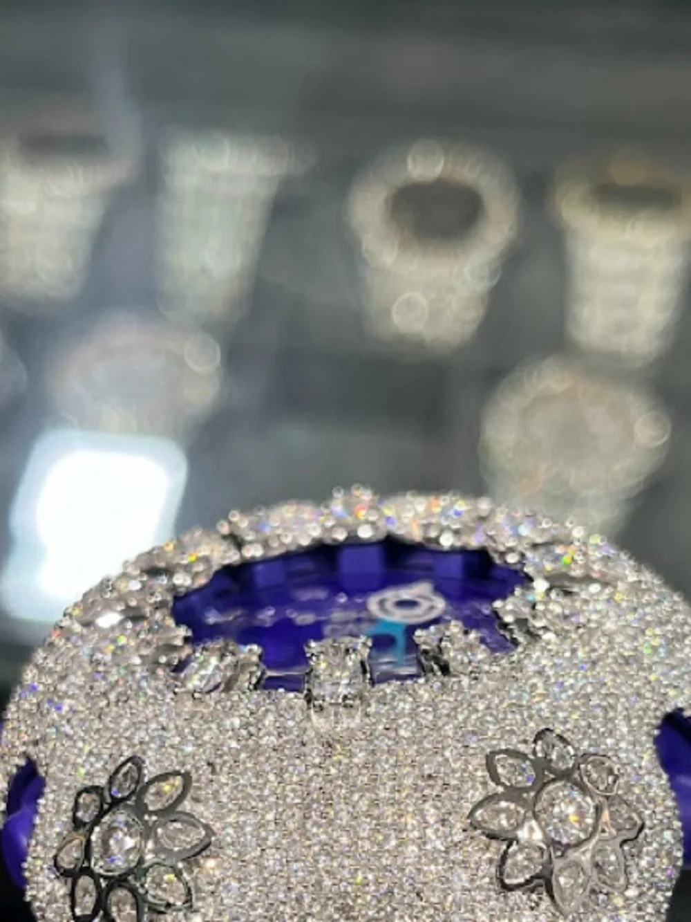 G-Shock Purple Dial Watch with Crystal-Encrusted Bezel